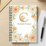 Personalised Birth Flower Golden Initial Spiral A5 Notebook with Text Birthday Mother's Day Gift for Mom Friend
