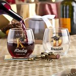 Personalized Graduation Cap Golden Initial 15 oz Stemless Wine Glass with Name and Text Graduation Gift for Graduates