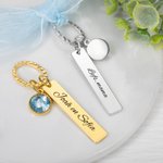 Gepersonaliseerde Bruidsboeketbedel met Blauw Kristal Gravure en Kaart Huwelijksgeschenk voor Bruid