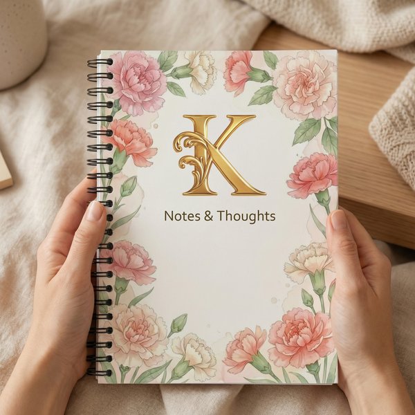 Personalised Birth Flower Golden Initial Spiral A5 Notebook with Text Birthday Mother's Day Gift for Mom Friend