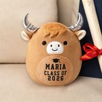 Personalisiertes Niedliches Abschlusshut-Design Kuh Katze Plüschtier Spielzeug mit Namen und Jahr Graduierung Geschenk für Klasse von 2026 Absolventen