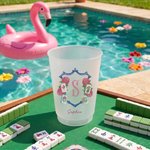 Henkilökohtainen Mahjong Teema Vaaleanpunainen Hydrangea Huurteinen Muovikuppi Initial ja nimi Mahjong Club Syntymäpäivälahja Preppy Girl Mahjong Loverille