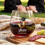 Personalized Graduation Cap Golden Initial 15 oz Stemless Wine Glass with Name and Text Graduation Gift for Graduates