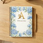 Personalised Birth Flower Golden Initial Spiral A5 Notebook with Text Birthday Mother's Day Gift for Mom Friend