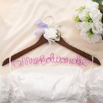 Personalised Bow Flower Aluminum Wire Wooden Hanger with Name Dressing Room Decor Wedding Bridal Shower Gift for Bride Bridesmaid