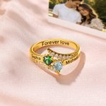 Personalized Double Heart Birthstone Promise Ring with Engraved Names and Text Dainty Jewellery Birthday Wedding Gift for Couple Family Girlfriend
