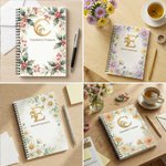 Personalised Birth Flower Golden Initial Spiral A5 Notebook with Text Birthday Mother's Day Gift for Mom Friend