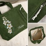 Bolso tote de pana personalizado con flor de nacimiento y nombre gran capacidad para uso diario oficina y viajes regalo de cumpleaños para mujeres