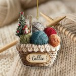 Personalized 2D Knitting Basket Christmas Tree Acrylic Ornament with Name Tree Decoration Christmas Gift for Knitting Lovers
