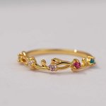 Personalised 1-6 Vines Flowers Birthstones Sterling Silver Ring Dainty Jewellery Birthday Anniversary Mother's Day Gift for Women