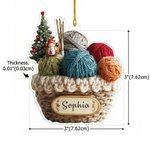 Personalized 2D Knitting Basket Christmas Tree Acrylic Ornament with Name Tree Decoration Christmas Gift for Knitting Lovers