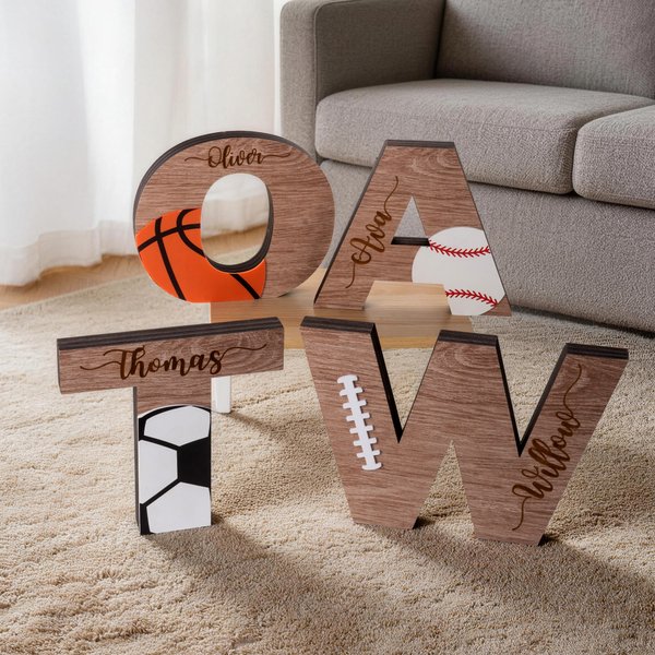 Personalised Letter-Shaped Ball Sports Desk Decoration with Name Home Decor End of Season Graduation Gift for Sports Lover Player