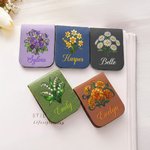 Henkilökohtainen Syntymä Flower Magneettinen PU Nahka Kirjanmerkki Clip nimi Reading tarvikkeet Syntymäpäivä lahja kirjan ystäville