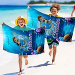 Personalised Cartoon Diving Character Initial Quick Dry Soft Oversized Beach Towel with Name Summer Vacation Beach Pool Party Birthday Gift for Kids