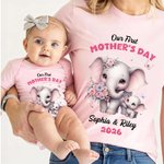 Personalized Our First Mother's Day Elephant 100% Cotton T-shirt Baby Bodysuit with Name Mother's Day Gift for Mother Baby