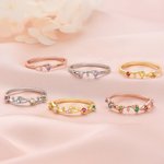 Personalised 1-6 Vines Flowers Birthstones Sterling Silver Ring Dainty Jewellery Birthday Anniversary Mother's Day Gift for Women