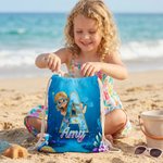 Personalised Cartoon Diving Character Initial Quick Dry Soft Oversized Beach Towel with Name Summer Vacation Beach Pool Party Birthday Gift for Kids