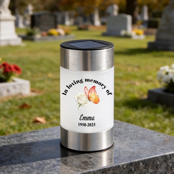 Personalised Floral Solar Light Pigeon Butterfly with Name and Text Cemetery Grave Memorial Garden Decor