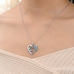 Personalised 1-7 Birthstones Heart Dolphin Zircon Necklace with Engraved Names Exquisite Jewellery Birthday Mother's Day Gift for Women Mom Wife
