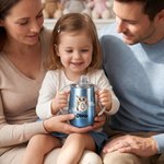 Personalisierter Trinklernbecher mit Tier-Initiale und Namen | lebensmittelechter Edelstahl | 295 ml Schnabeltasse | Geburtstag Geschenk für Babys