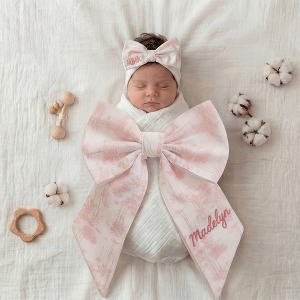Personalisierte gestickten Namen rosa Bogen Stirnband Schärpe Set Mutterschaft Fotografie Prop Baby Dusche Geschenk für neugeborene Mutter