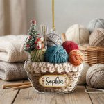Personalized 2D Knitting Basket Christmas Tree Acrylic Ornament with Name Tree Decoration Christmas Gift for Knitting Lovers