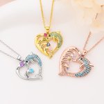 Personalised 1-7 Birthstones Heart Dolphin Zircon Necklace with Engraved Names Exquisite Jewellery Birthday Mother's Day Gift for Women Mom Wife