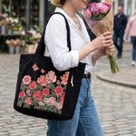 Bolso tote de gran capacidad personalizado de pana con flor de nacimiento mariposa nombre y bolsillos laterales regalo de cumpleaños para mujeres