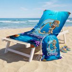 Personalised Cartoon Diving Character Initial Quick Dry Soft Oversized Beach Towel with Name Summer Vacation Beach Pool Party Birthday Gift for Kids