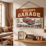 Personalized Vintage Garage Car Motorcycle Hang Ornament with Name Father's Day Birthday Gift for Father Grandfather