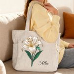 Bolso tote de pana personalizado con flor de nacimiento y nombre gran capacidad para uso diario oficina y viajes regalo de cumpleaños para mujeres