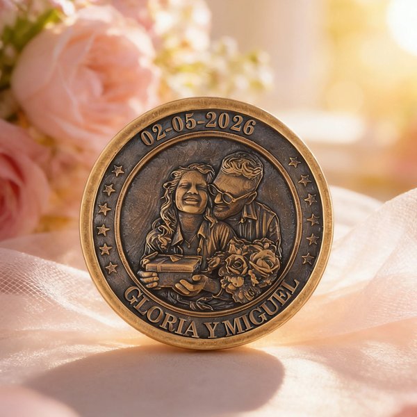 Moneda personalizada conmemorativa de la suerte con foto de pareja texto y nombre regalo de boda cumpleaños y aniversario para parejas