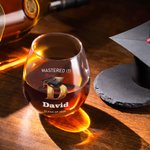 Personalized Graduation Cap Golden Initial 15 oz Stemless Wine Glass with Name and Text Graduation Gift for Graduates