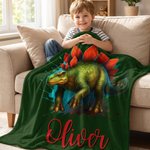 Personalised Dinosaur Throw Blanket with Name | Soft Cozy Fleece for Kids, Boys & Girls | Unique Birthday, Holiday & Dinosaur Lover Gift