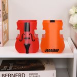 Personalized Multicolor Violin-Shaped Flower Pot Pencil Holder with Name Desk Decor Birthday Gift for Family Friend Music Lover