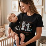 Set personalizzato con maglietta per adulti e body per neonati, 100% cotone, con nomi, cuori e animali - Regalo per festa della mamma per famiglia