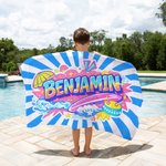 Gepersonaliseerde Multi-Color Doodle stijl sneldrogende oversized strandhanddoek met naam Seaside Vacation Beach Party Verjaardagscadeau voor vrienden familie