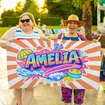 Gepersonaliseerde Multi-Color Doodle stijl sneldrogende oversized strandhanddoek met naam Seaside Vacation Beach Party Verjaardagscadeau voor vrienden familie