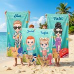 Personalized Cartoon Kid Character Marine Theme Oversized Quick Dry Beach Towel with Name Birthday Summer Vacation Accessories Gift for Boys Girls