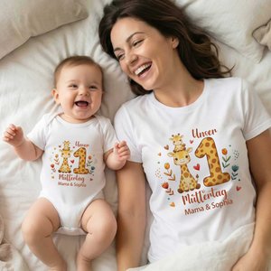 Personalisierter Babybody zum Thema Tierfamilie | T-Shirt im Partnerlook wählbar | 100% Baumwolle | mit Namen | Muttertag Geschenk für Babys Mama