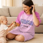 Personalisierte Gänseblümchen Titel Multicolor Lounge Pyjamas Nachthemd mit 1-16 Namen und Taschen täglich tragen Geburtstag Muttertag Geschenk für Oma Mom