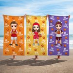 Gepersonaliseerd Basketbal Cartoon Character Oversized Quick Dry Name Strandlaken Vakantie Accessoires Verjaardagscadeau voor basketballiefhebbers
