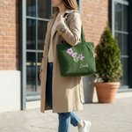 Personalized Birth Flower Corduroy Large Capacity Tote Bag with Name Daily Use Birthday Gift for Women
