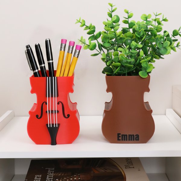 Personalisierte Multicolor Violine-förmigen Blumentopf Bleistifthalter mit Namen Schreibtisch Dekor Geburtstag Geschenk für Familie Freund Musikliebhaber