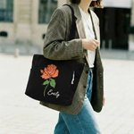 Personalized Birth Flower Corduroy Large Capacity Tote Bag with Name Daily Use Birthday Gift for Women