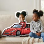 Personalized Cartoon Racing Car Funny Face Photo Human-Shaped Throw Pillow Home Decor Birthday Car Race Gift for Racing Lovers Kids