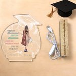 Personalised Graduation Cap Globe Cartoon Girl Back View LED Night Light with Name Year and Wooden Base Graduation Gift for Graduates