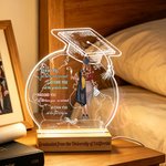 Personalised Graduation Cap Globe Cartoon Girl Back View LED Night Light with Name Year and Wooden Base Graduation Gift for Graduates