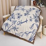 Personalized Retro Birth Flower Tassel Soft Throw Blanket with Name Mother's Day Birthday Gift for Grandma Mom