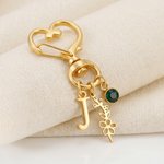 Gepersonaliseerde Geboortesteen Geboortebloem Hart sleutelhanger met initiaal Dagelijks gebruik Moederdag Verjaardagscadeau voor moeder vriendin vrouw